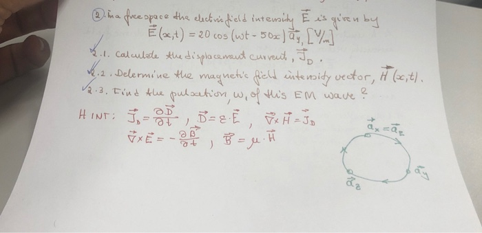 Solved D In A Free Space The Electric Field Intensity E Chegg Com