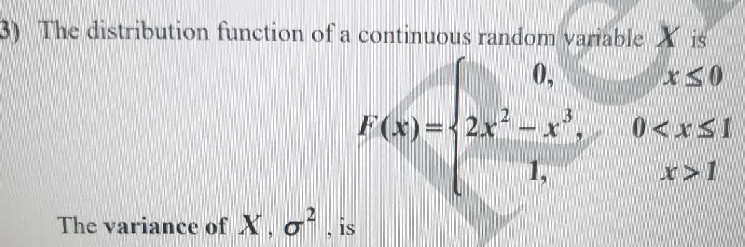 Solved 3) The distribution function of a continuous random | Chegg.com