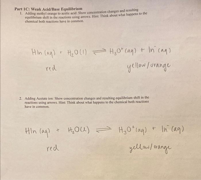 Solved Le Chatelier Experiment. At the top before 1A is an