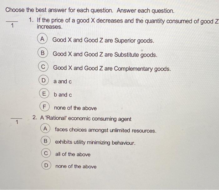 Solved Choose the best answer for each question. Answer each | Chegg.com