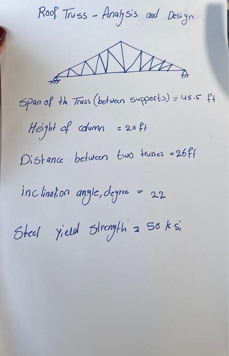 Roof Truss - Analysis and Design span of the Truss | Chegg.com