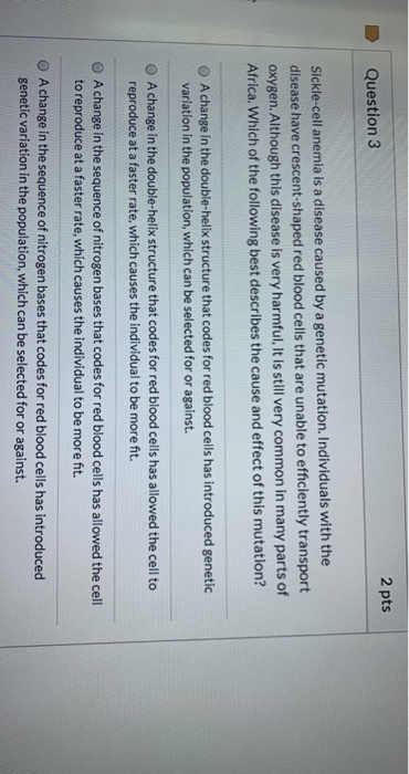Solved 2 pts Question 3 Sickle-cell anemia is a disease | Chegg.com