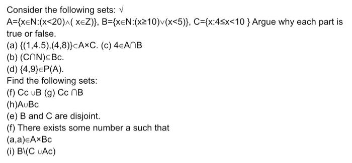 Solved Consider The Following Sets: | Chegg.com