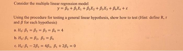 Solved Consider the multiple linear regression model y = Po | Chegg.com