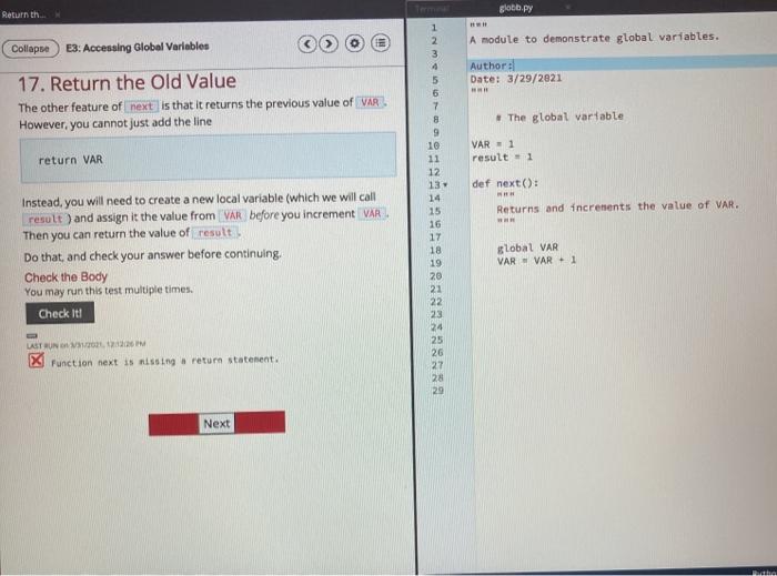 Solved globb.py Return th.. A module to demonstrate global | Chegg.com