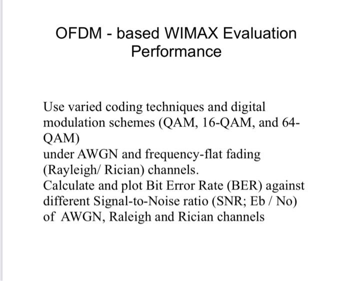 OFDM - based WIMAX Evaluation Performance Use varied | Chegg.com