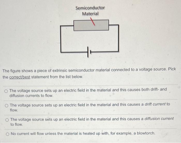 The figure shows a piece of extrinsic semiconductor material connected to a voltage source. Pick the correct/best statement f