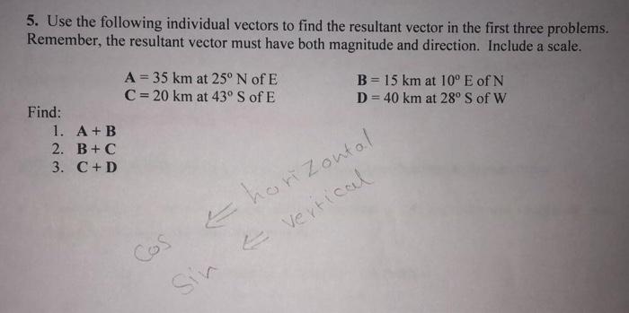 Solved 5. Use the following individual vectors to find the | Chegg.com