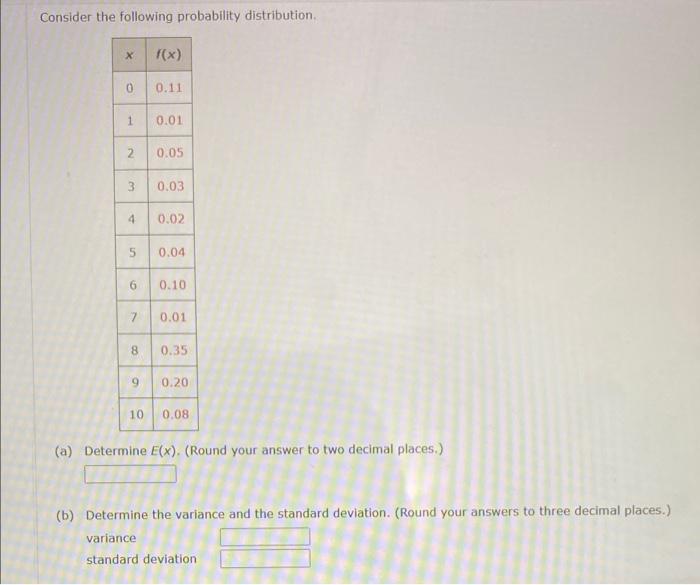 Solved Consider the following probability distribution. | Chegg.com