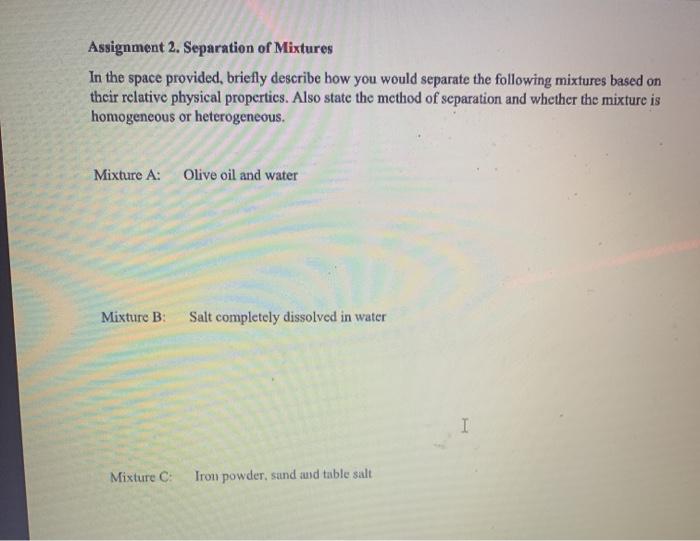 assignment 11 mixtures
