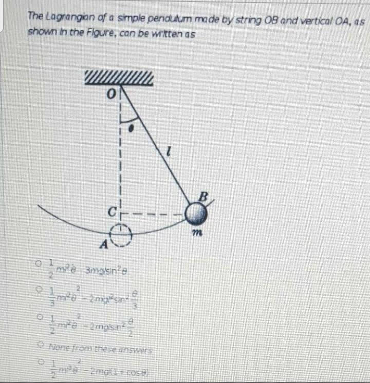 Solved The Lagrangion of a simple pendulum made by string OB | Chegg.com