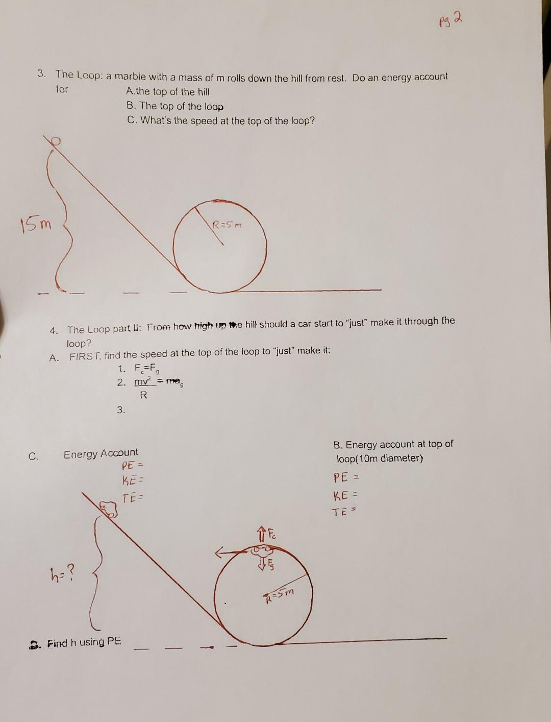 Solved pg2 3. The Loop: a marble with a mass of m rolls down | Chegg.com