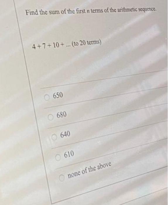 Solved Find the sum of the first n terms of the arithmetic | Chegg.com