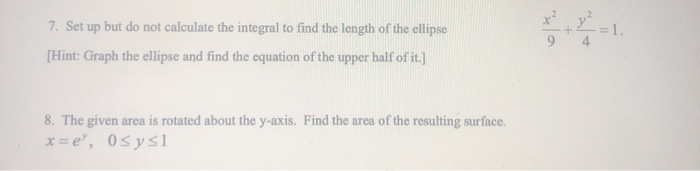 Solved 7. Set up but do not calculate the integral to find | Chegg.com