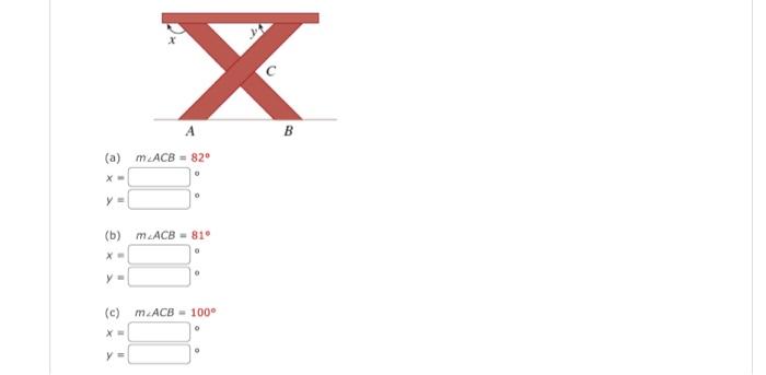 \( \begin{array}{c}m \angle A C B=82^{\circ} \\ 0 \\ m \angle A C B=81^{\circ} \\ m \angle A C B=100^{\circ}\end{array} \)