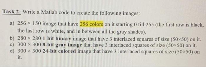 Solved Task 2: Write a Matlab code to create the following | Chegg.com