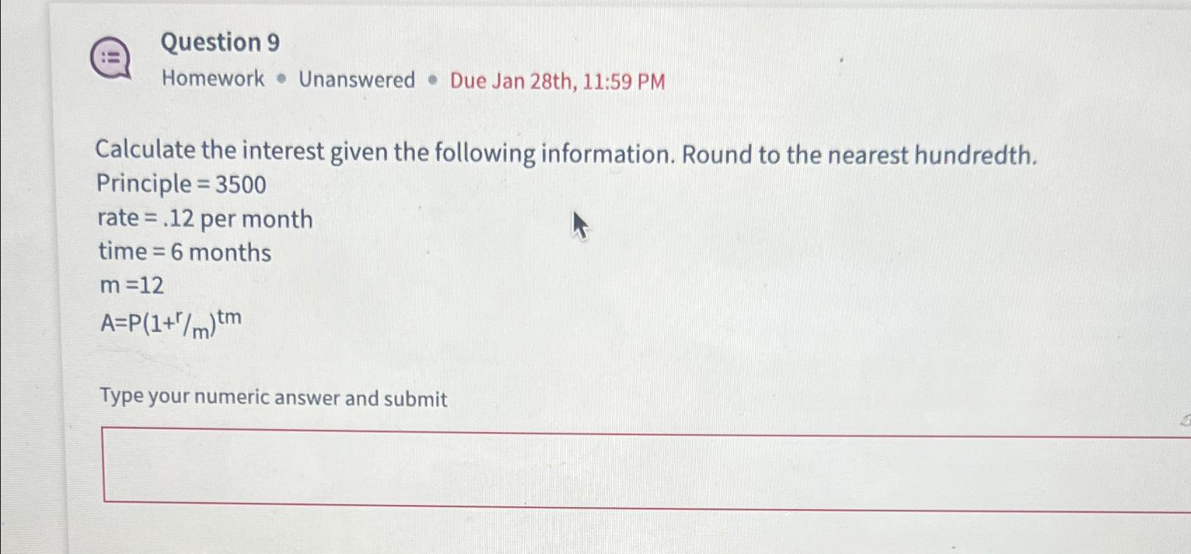 Solved Question 9Homework * ﻿Unanswered * ﻿Due Jan | Chegg.com