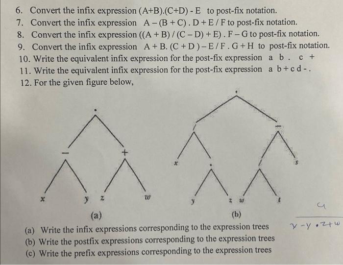 Solved 6. Convert The Infix Expression (A+B)(C+D)-E To | Chegg.com