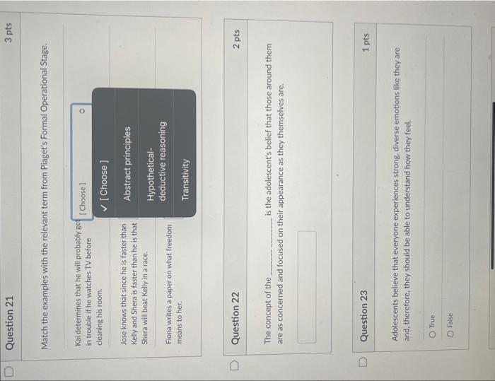 Match the examples with the relevant term from Chegg