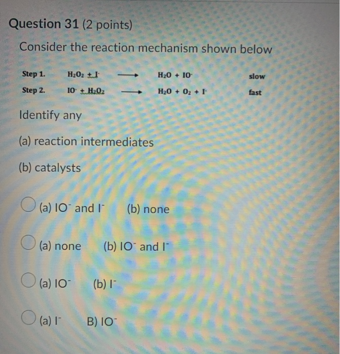 Solved Question 31 (2 points) Consider the reaction | Chegg.com