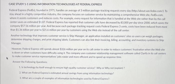 case study 1 1 using information technology at federal express