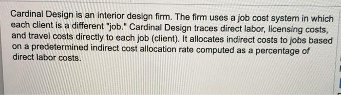 Solved Cardinal Design is an interior design firm. The firm | Chegg.com