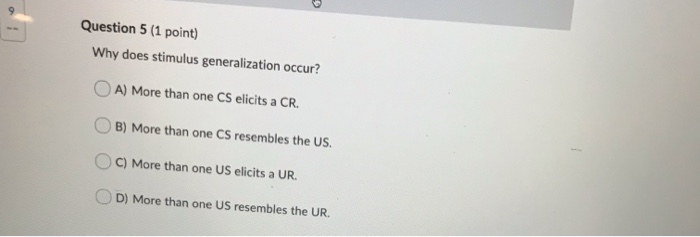 Solved Question 5 (1 Point) Why Does Stimulus Generalization 