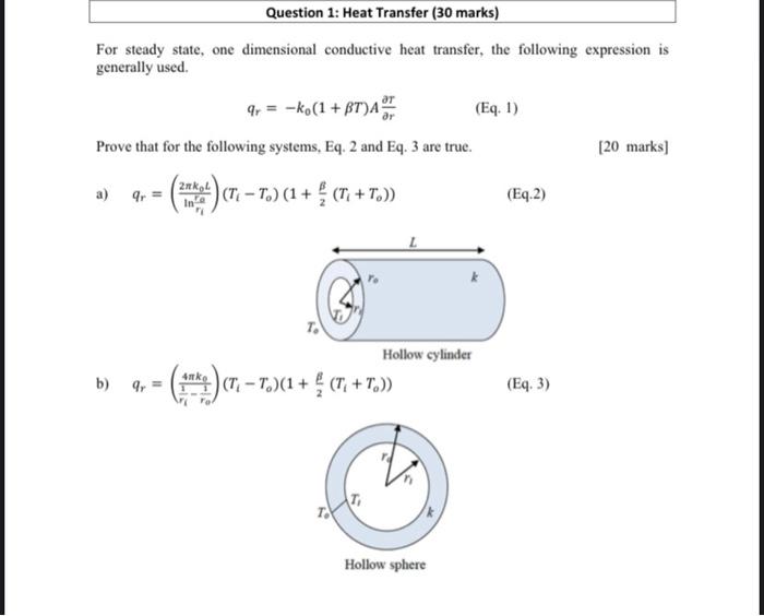 Solved Question 1: Heat Transfer (30 marks) For steady | Chegg.com