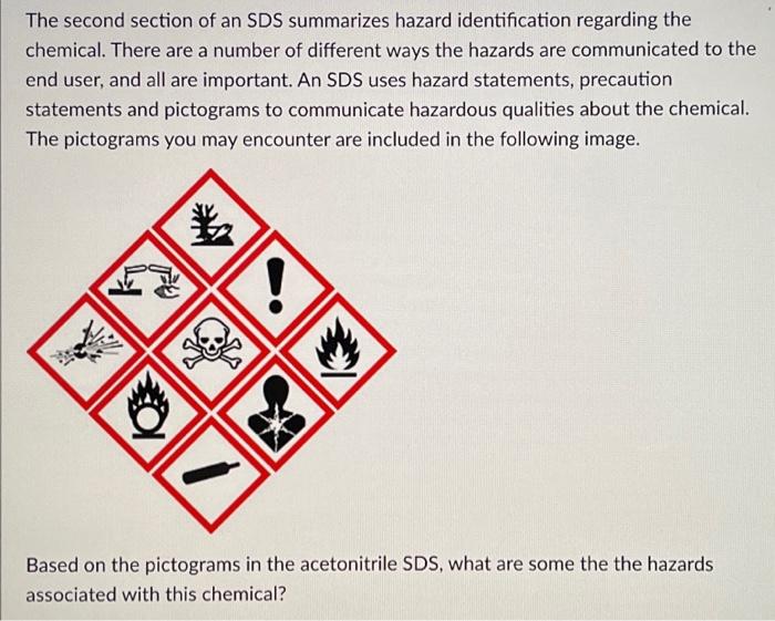 Solved The second section of an SDS summarizes hazard | Chegg.com