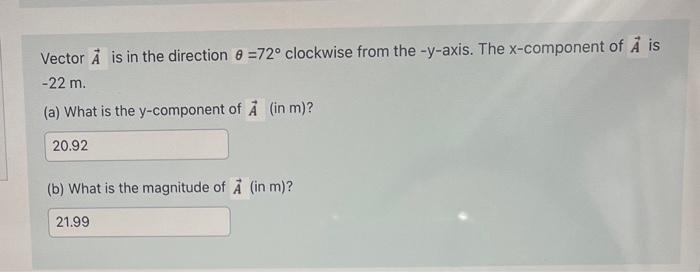Solved Vector A is in the direction θ=72∘ clockwise from the | Chegg.com