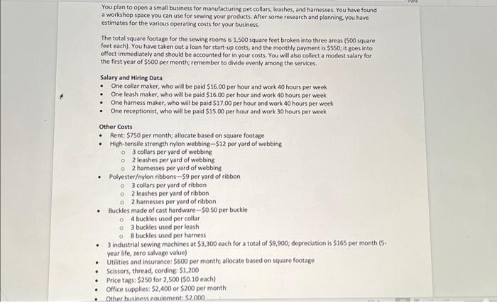 Solved You plan to open a small business for manufacturing | Chegg.com