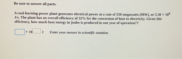 Solved A coal burning power plant generates electrical power 