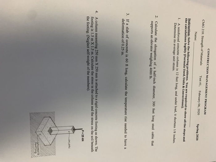 Solved CONSTRUCTION MANAGEMENT PROGRAM CMG 218: Strength of | Chegg.com