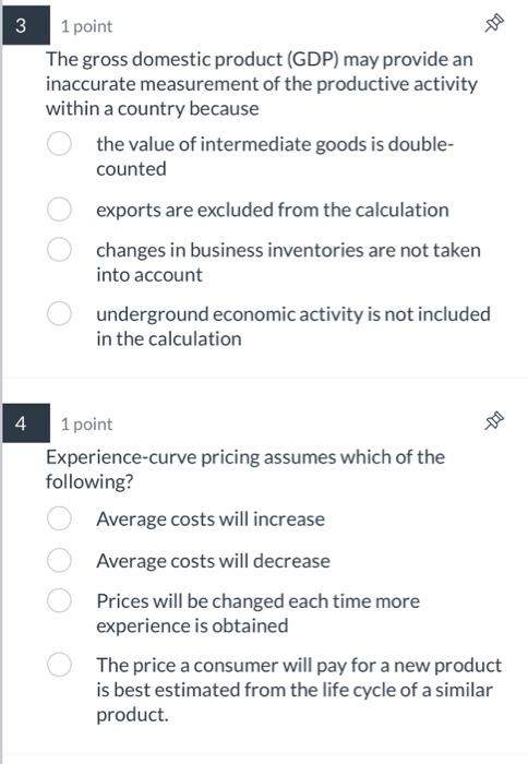 Solved 1 Point The Gross Domestic Product (GDP) May Provide | Chegg.com