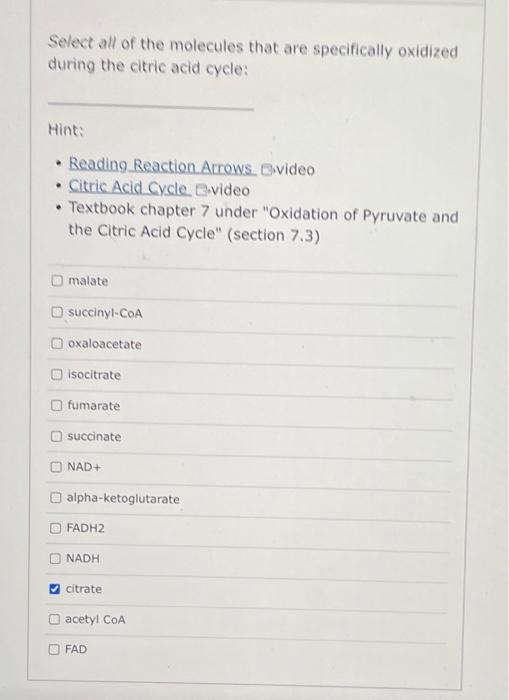 Select all of the molecules that are specifically | Chegg.com