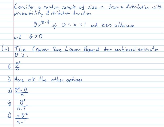 Solved Consider a random sample of size n from a | Chegg.com