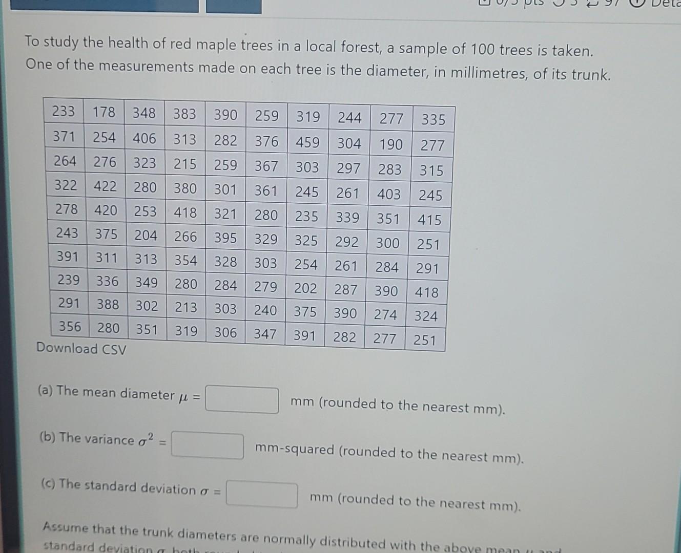Solved To study the health of red maple trees in a local | Chegg.com