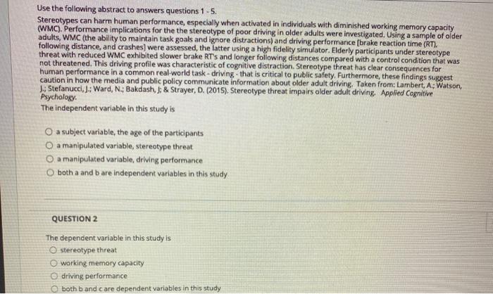 Solved Use The Following Abstract To Answers Questions 1 - | Chegg.com