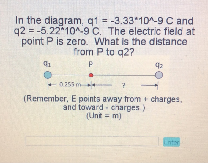 Solved In the diagram, q1 = 3.33*10^9 C and q2 =