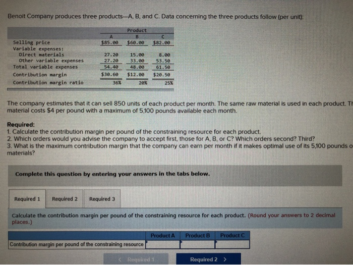 Solved Benoit Company produces three productsA, B, and C.