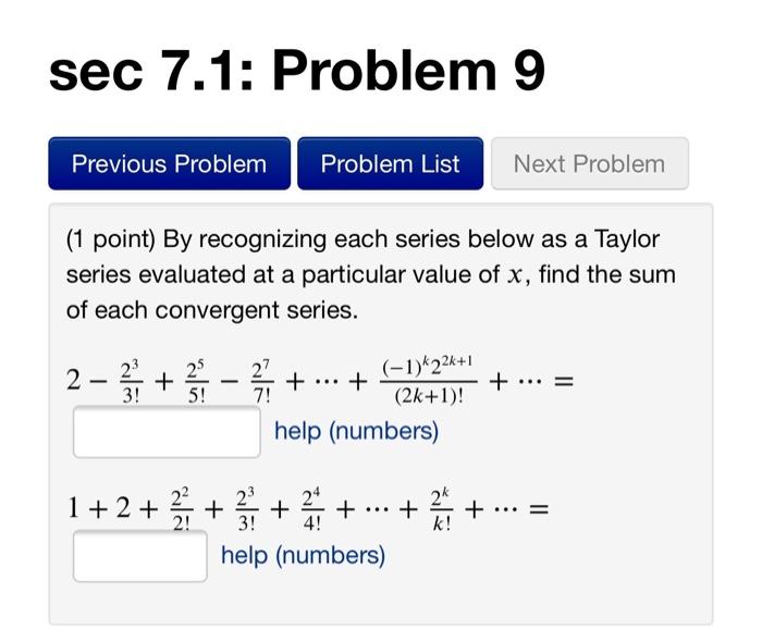 Solved sec 7.1: Problem 9 Previous Problem Problem List Next | Chegg.com