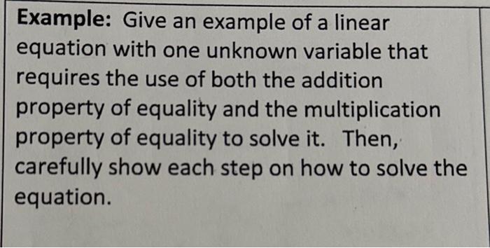 Solved Example: Give an example of a linear equation with | Chegg.com