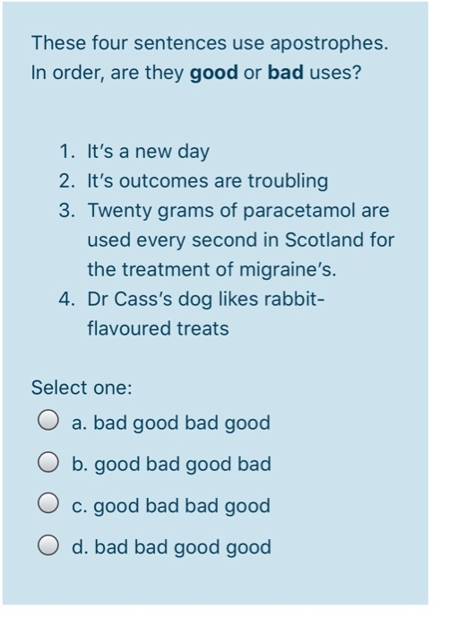 Solved These Four Sentences Use Apostrophes. In Order, Are | Chegg.com