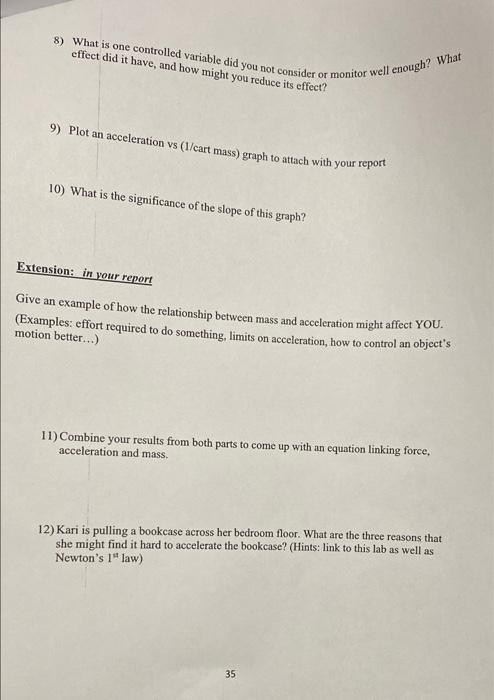 Solved Data sheet Lab-Newton's Second Law---- Student Name | Chegg.com