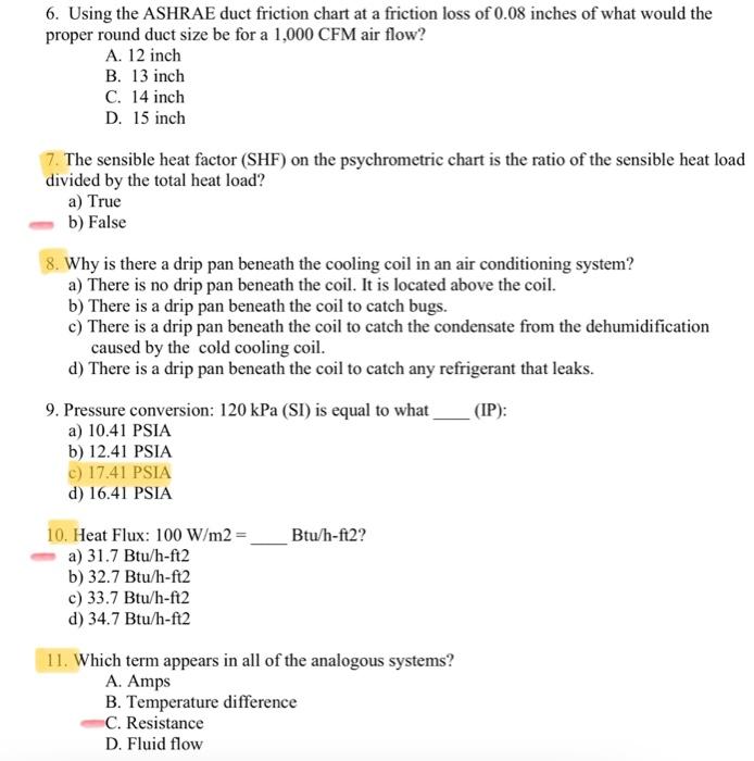 Solved 6. Using the ASHRAE duct friction chart at a friction | Chegg.com