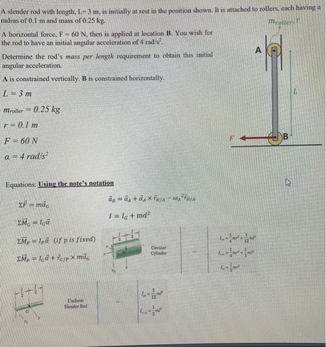 Solved A Slender Rod With Length L 3 M Is Initially At Chegg Com