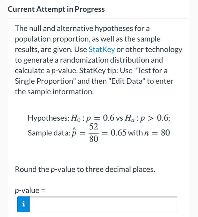 Solved Current Attempt in Progress The null and alternative | Chegg.com