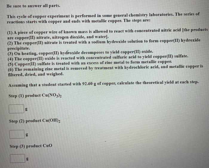 Solved be sure to answer all parts. This cycle of copper