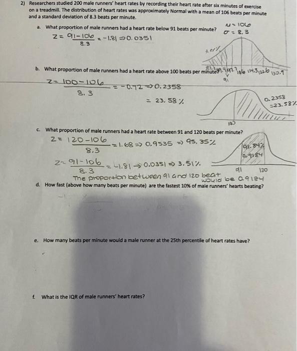 Solved 2) Fesearchers studied 200 male runners' heart rates