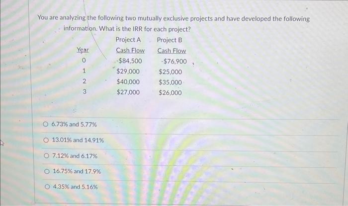 Solved You are analyzing the following two mutually | Chegg.com